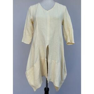 Patrizia Luca Milano Gauze Tunic Top Yellow Lagenlook Open Front Italian Small